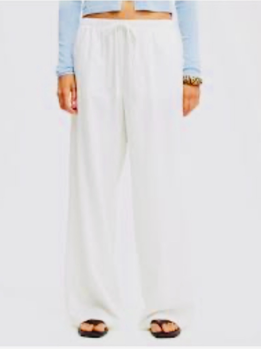 Lightweight White Wide-Leg Drawstring Pants